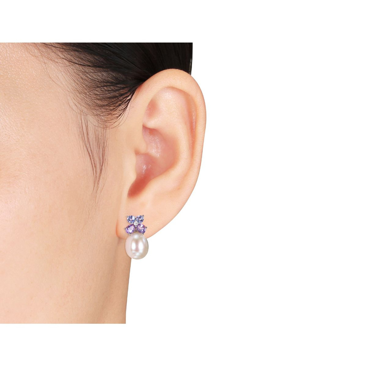Freshwater Pearl Earrings with Amethyst Stones product image