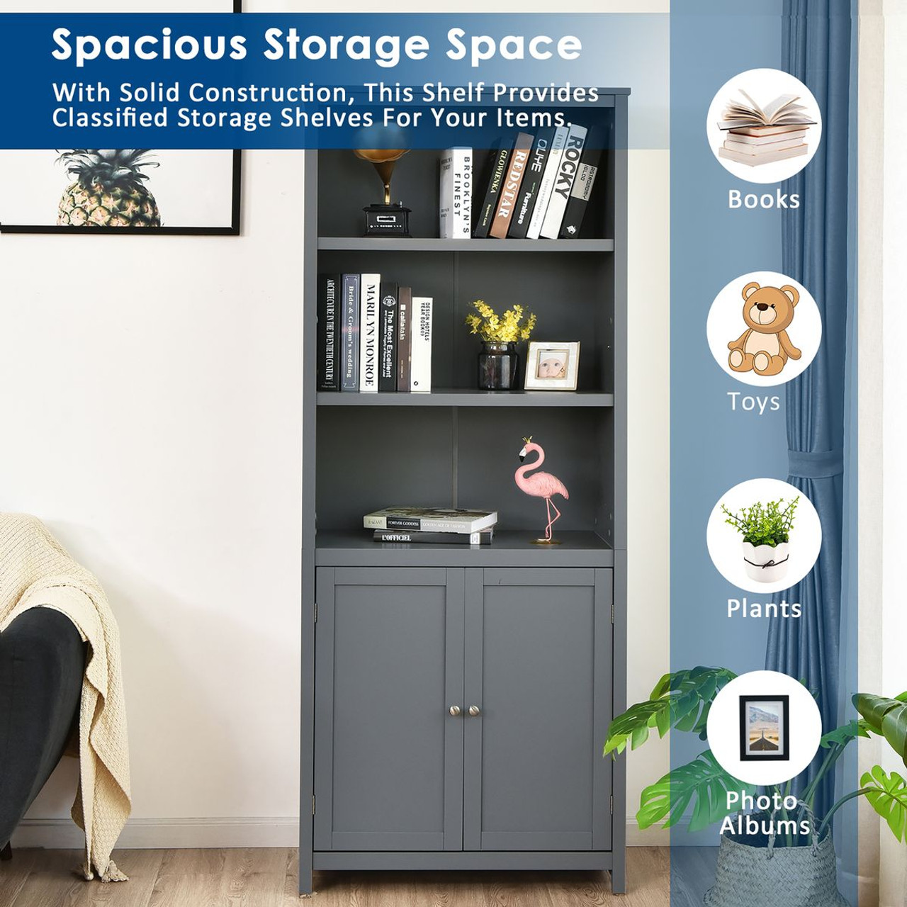 Standing Bookcase with Storage Cabinet product image