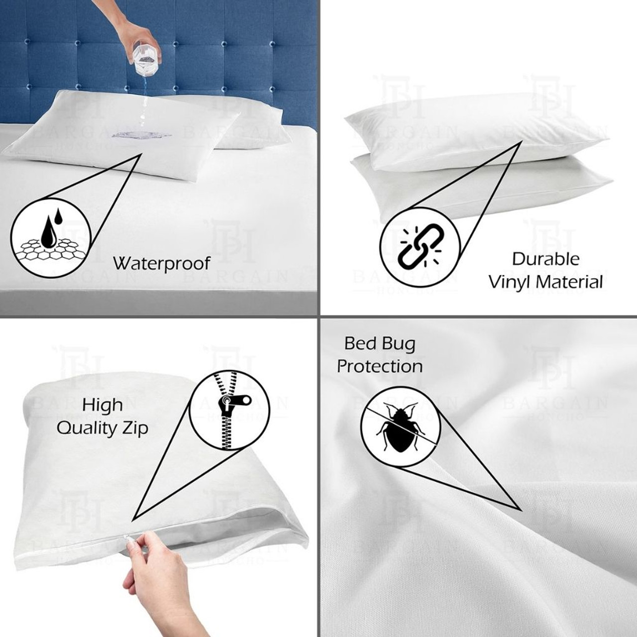 Heavyweight Zippered Waterproof Bed Bug/Dust Mite Vinyl Pillow Covers (2- or 4-Pack) product image