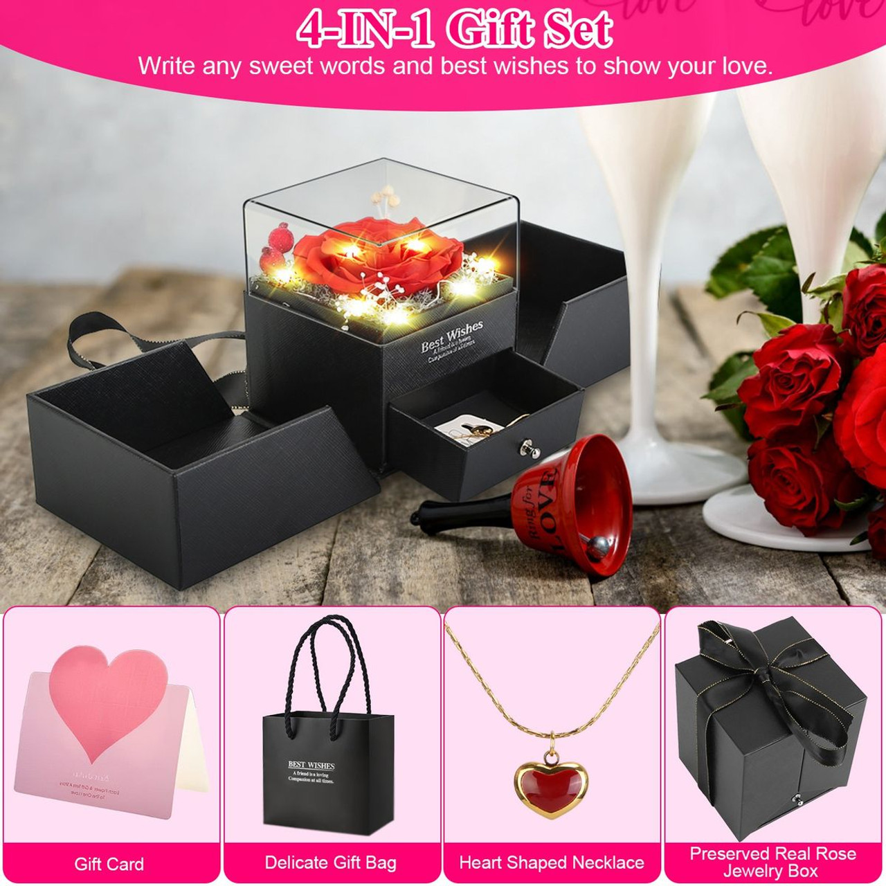 Eternal Rose with Adjustable Heart Necklace product image