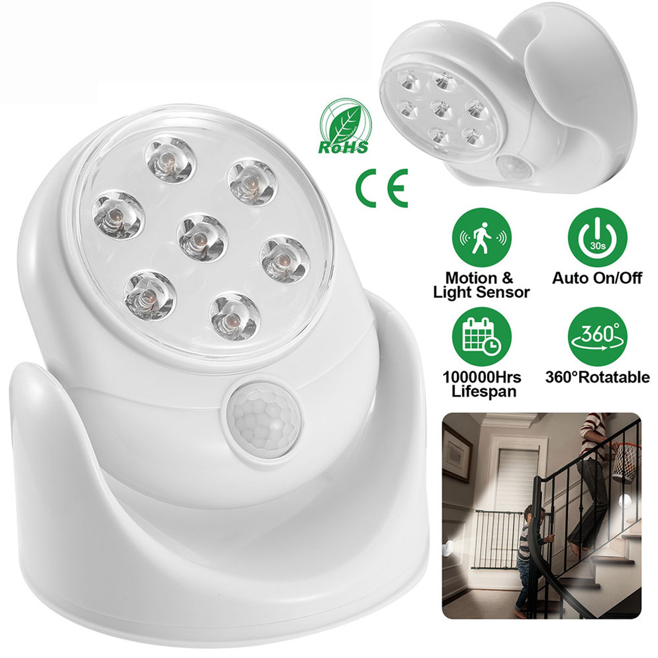 Wireless Motion Sensor LED Spotlight with 360° Rotating Base product image