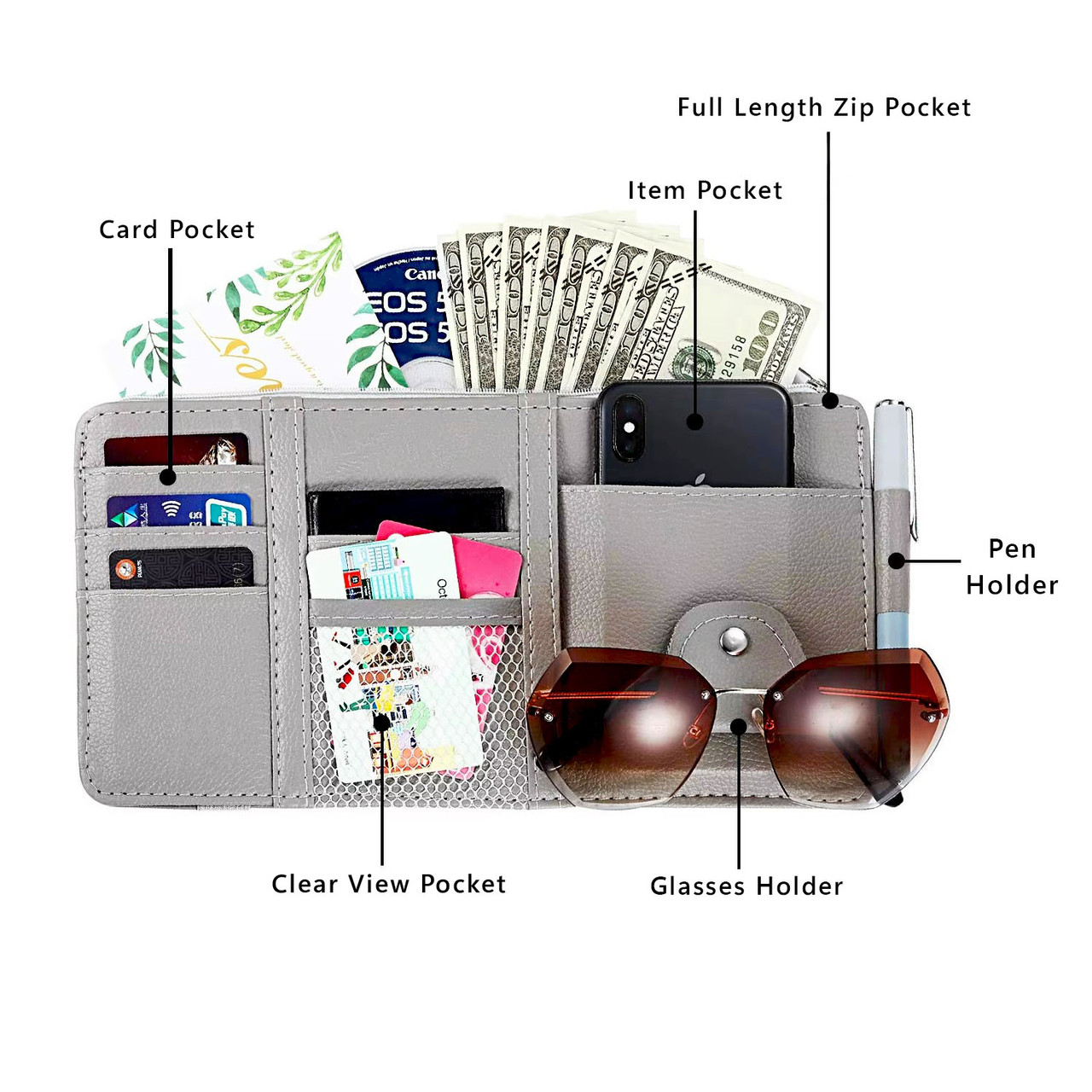 Leather Car Visor Multiple Pocket Organizer Pouch (1- to 5-Pack) product image