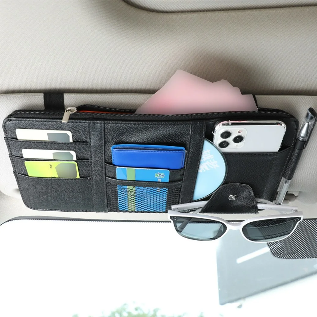 Leather Car Visor Multiple Pocket Organizer Pouch (1- to 5-Pack) product image