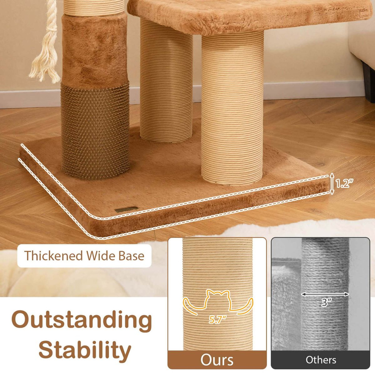 65" Indoor Cat Tree with Self-Groomer, Padded Perch and  Removable Cat Bed product image