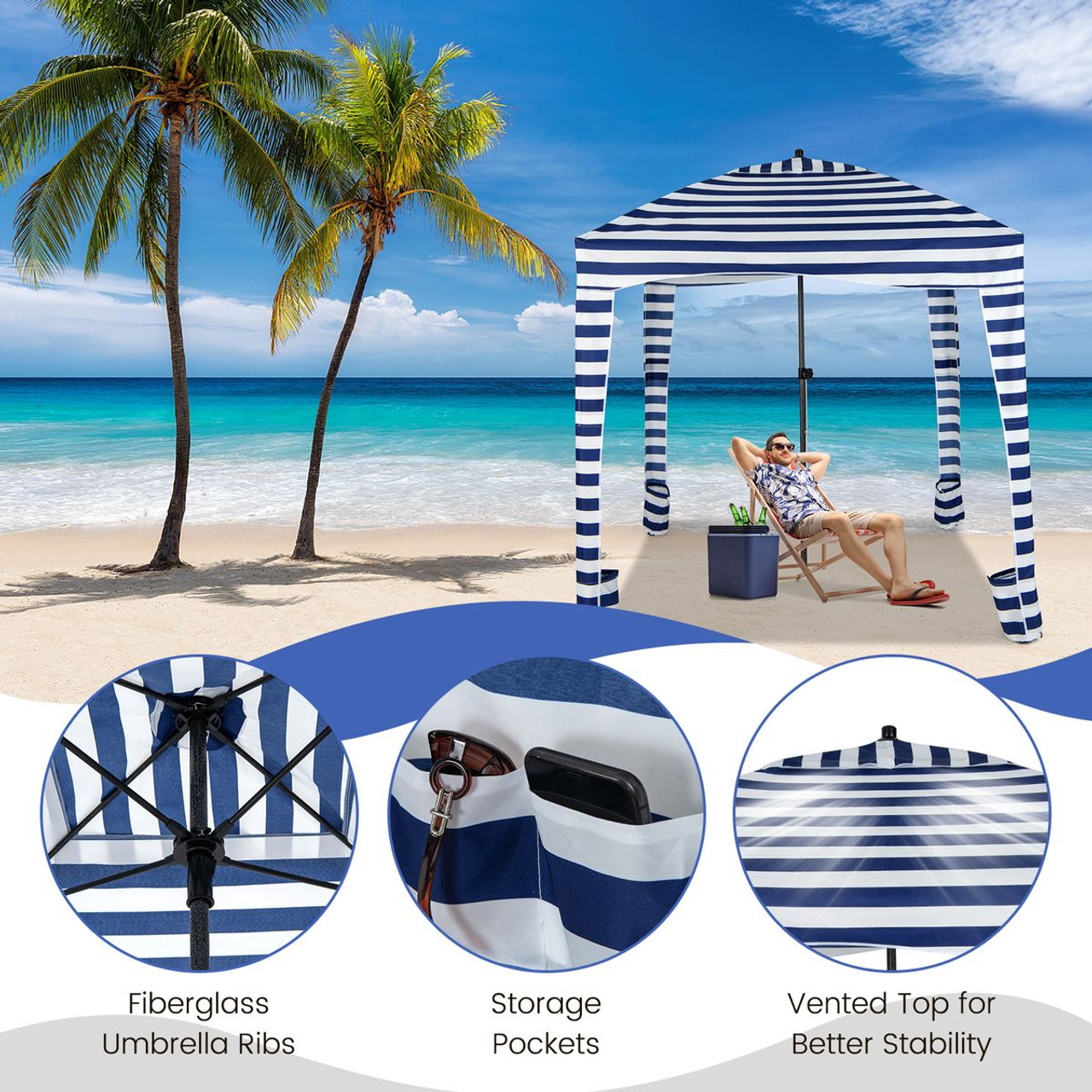6x6 ft Foldable Beach Cabana Tent with Detachable Sidewall product image