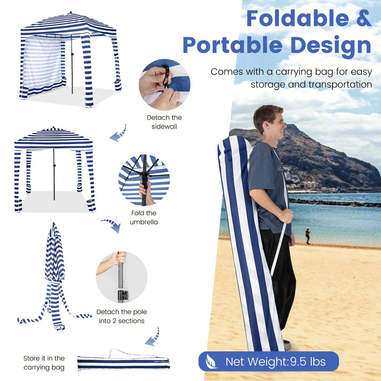 6x6 ft Foldable Beach Cabana Tent with Detachable Sidewall product image