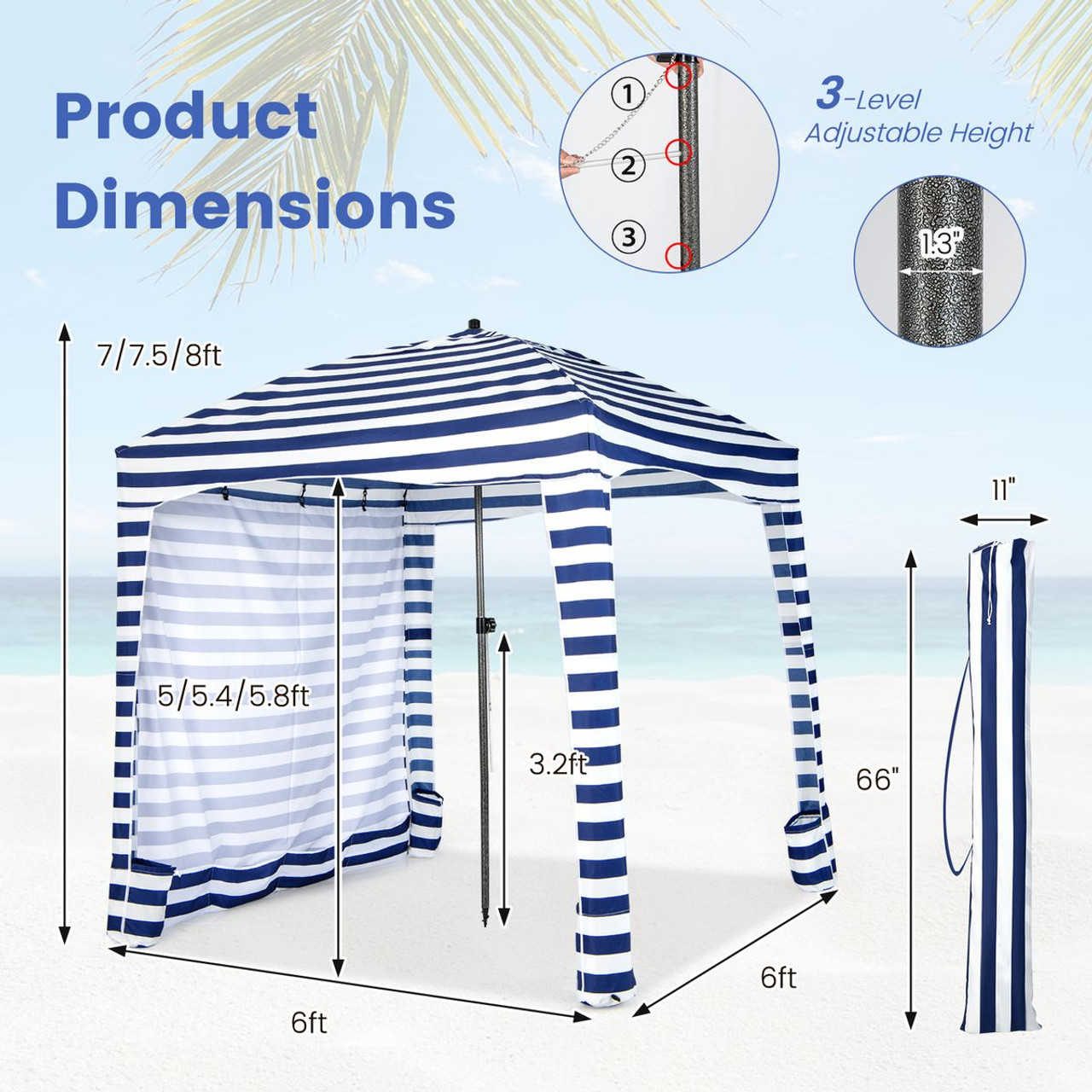 6x6 ft Foldable Beach Cabana Tent with Detachable Sidewall product image