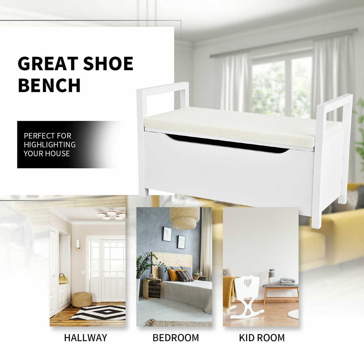 Shoe Bench Storage Chest with Removable Cushion  product image