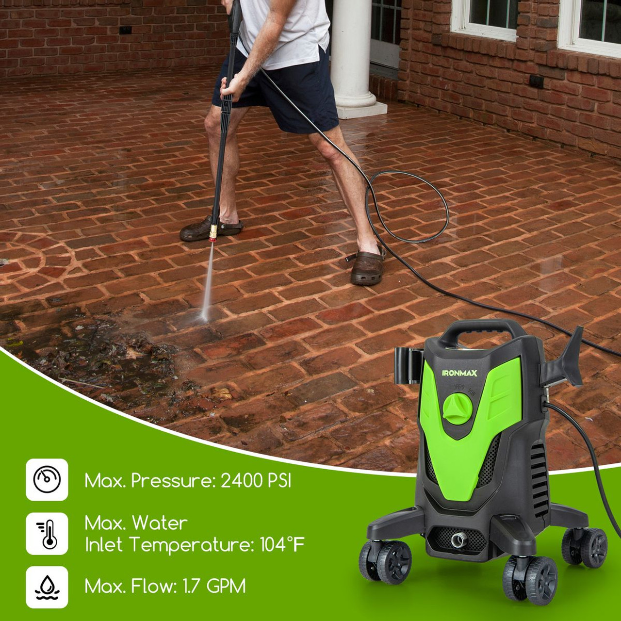 2400-PSI Electric Pressure Washer with 4 Universal Wheels product image