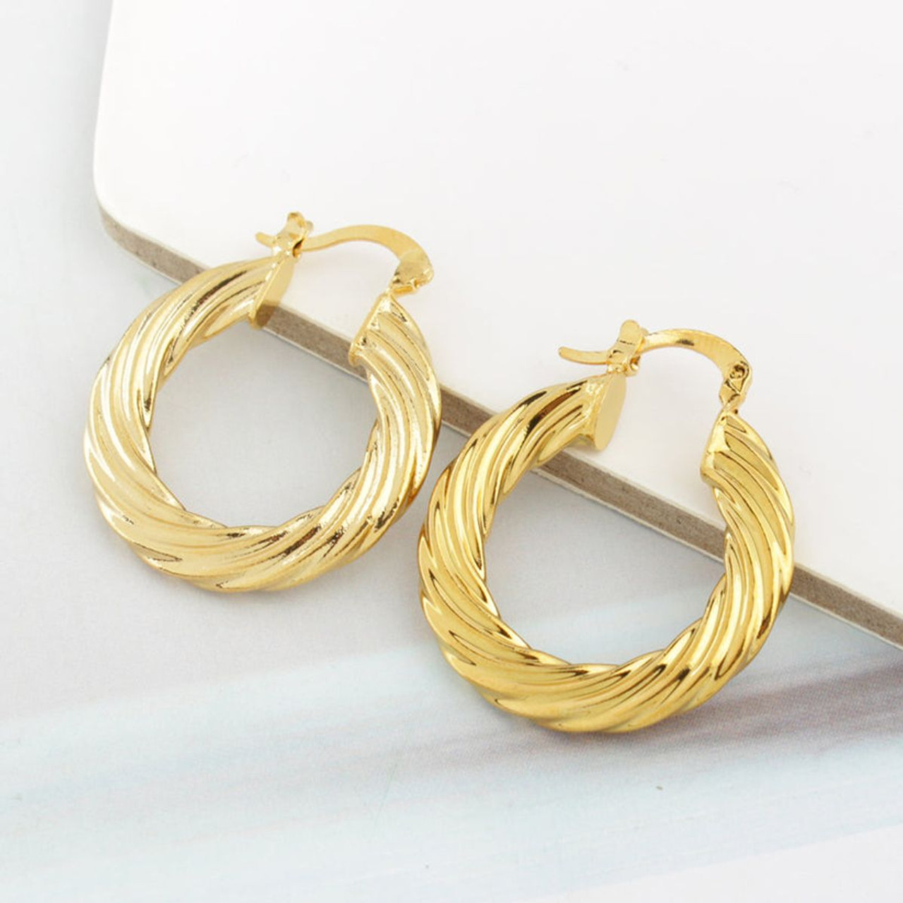 14K Gold-Plated Classic Bamboo Hoop Earrings, 30mm - Stylish Jewelry product image