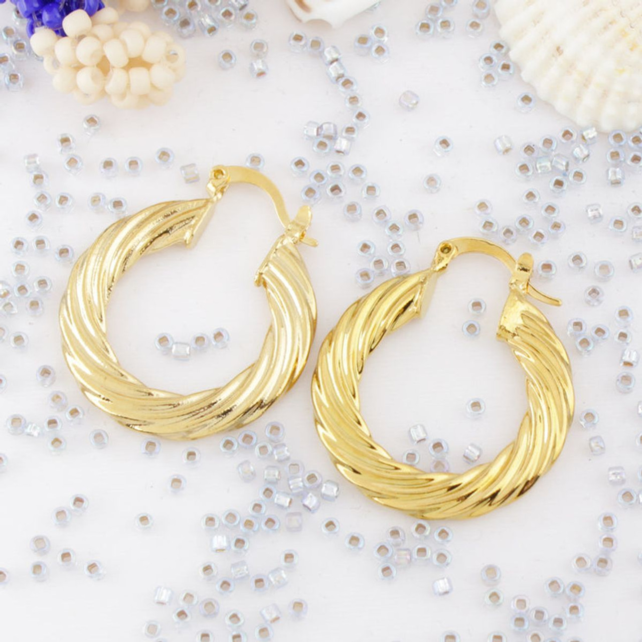 14K Gold-Plated Classic Bamboo Hoop Earrings, 30mm - Stylish Jewelry product image