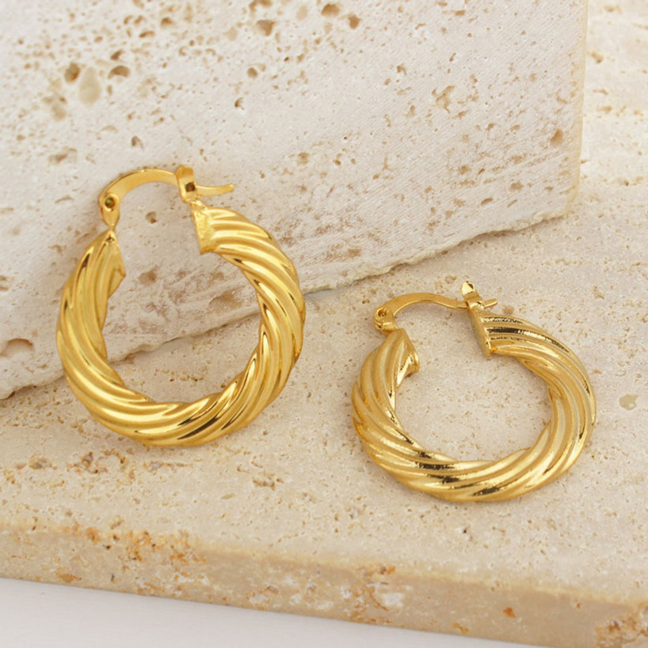 14K Gold-Plated Classic Bamboo Hoop Earrings, 30mm - Stylish Jewelry product image