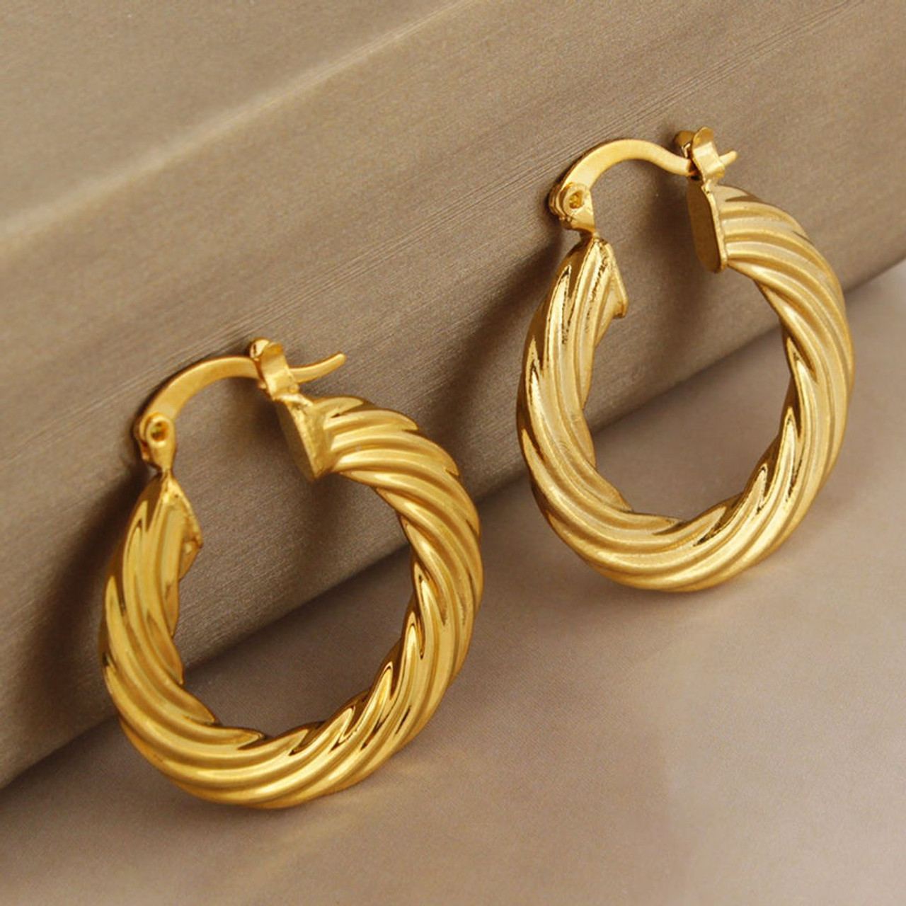 14K Gold-Plated Classic Bamboo Hoop Earrings, 30mm - Stylish Jewelry product image