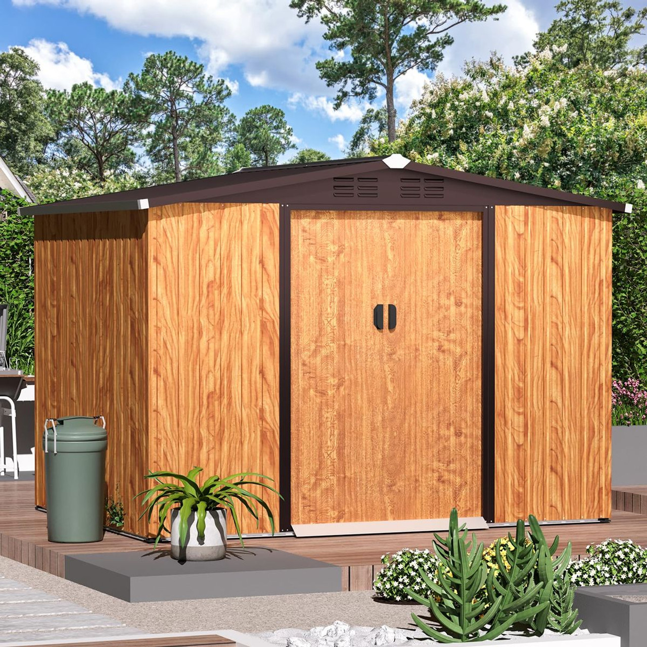 8x6 ft Woodgrain Outdoor Storage Shed with Sliding Doors  product image