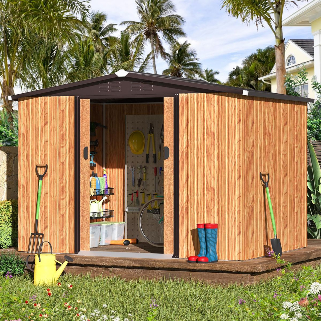 8x6 ft Woodgrain Outdoor Storage Shed with Sliding Doors  product image