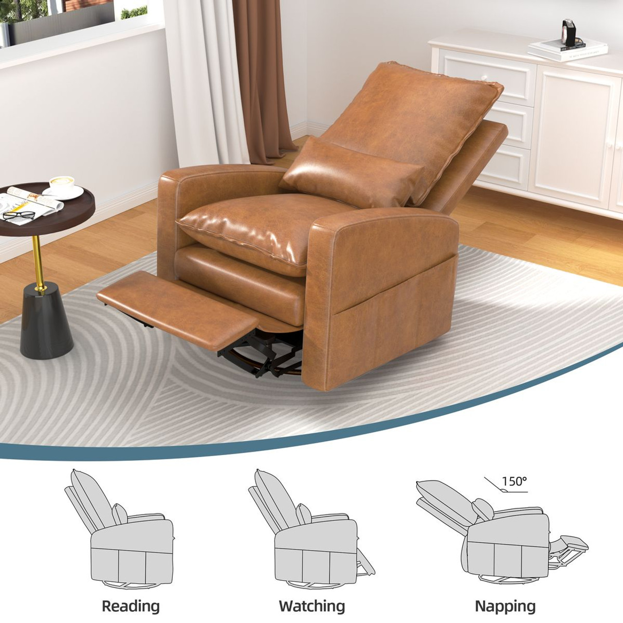 Faux Leather Swivel Rocking Recliner Chair with Side Pocket product image