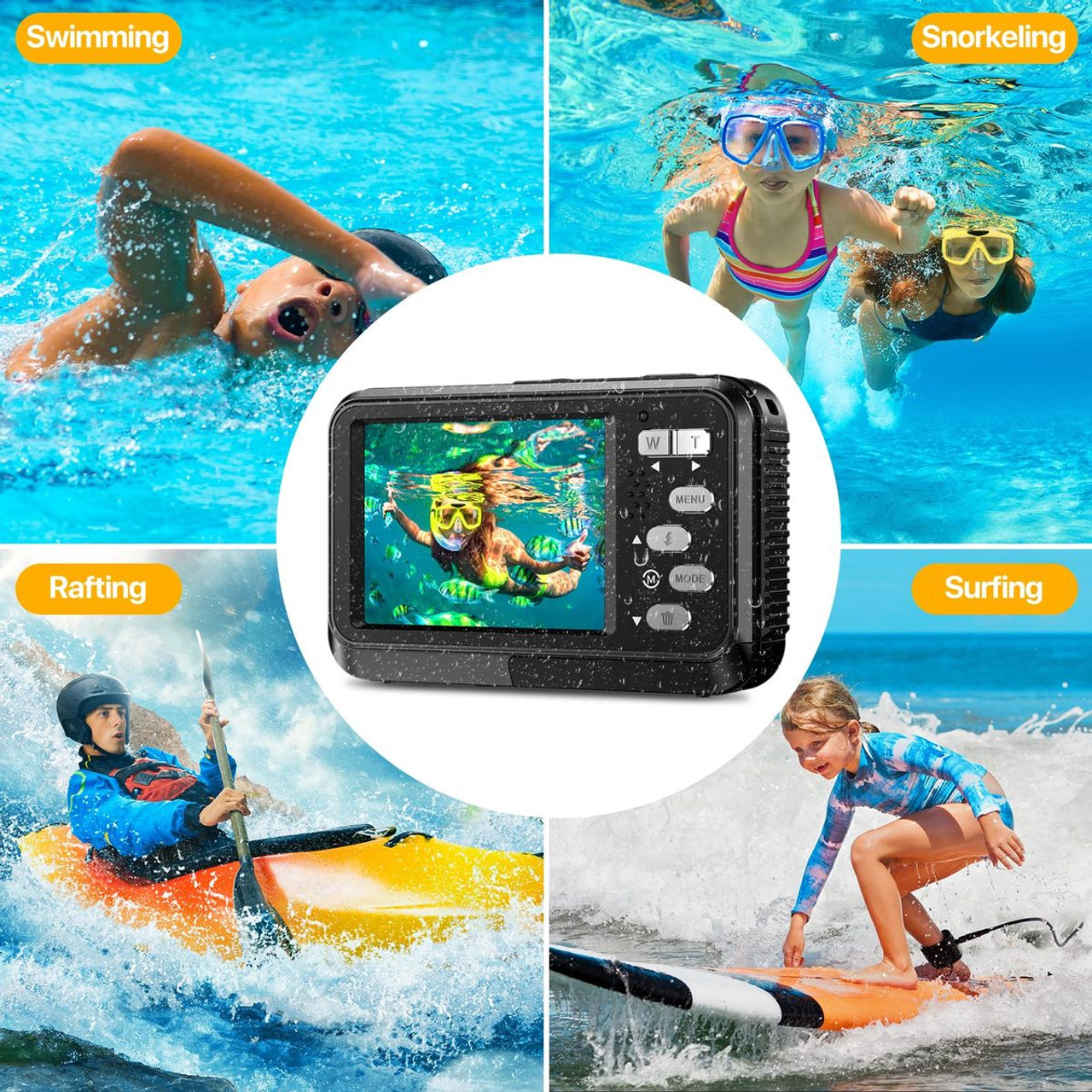 Underwater Cameras,4K Waterproof Digital Camera 48 MP Autofocus Function Selfie Dual Screens with 16X Digital Zoom Compact Portable 11FT Underwater Camera for Snorkeling,Waterproof,2 battery (Black) product image