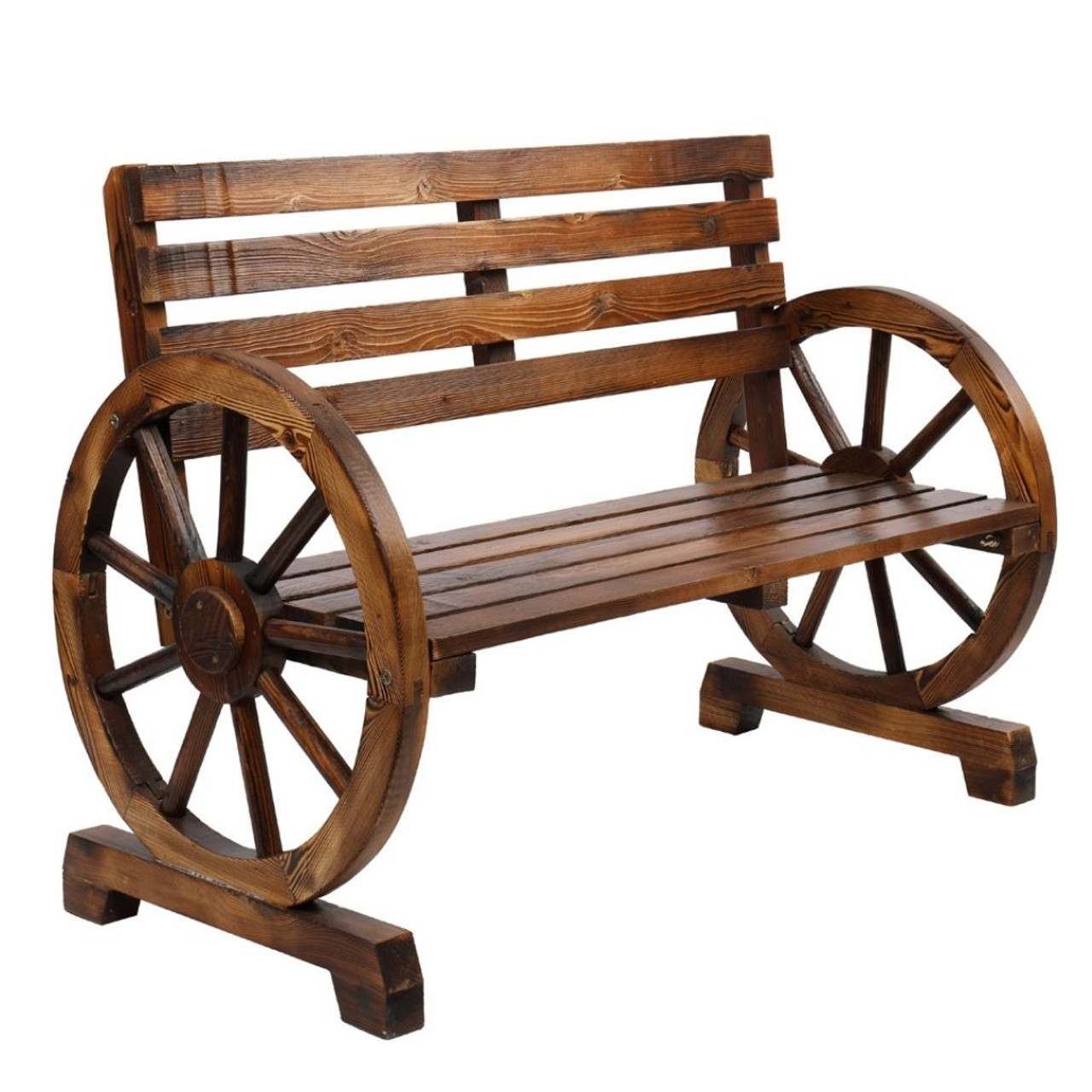 Rustic 2-Person Wooden Wagon Wheel Bench with Backrest product image