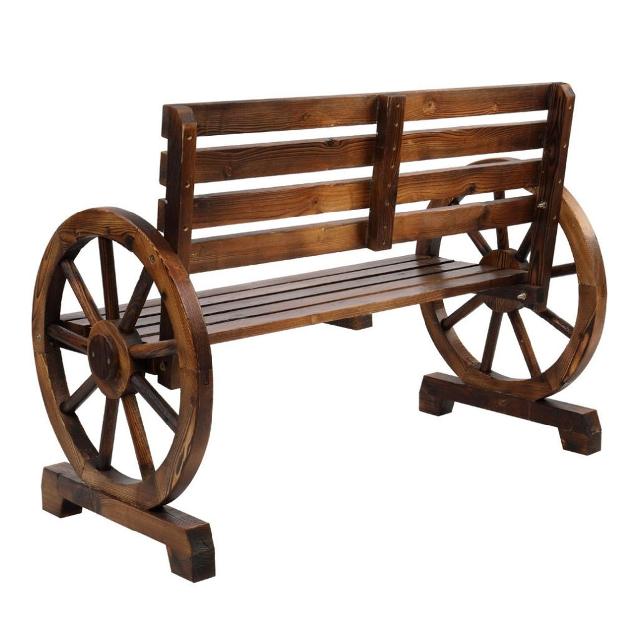 Rustic 2-Person Wooden Wagon Wheel Bench with Backrest product image