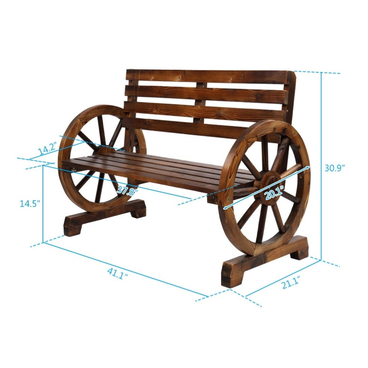 Rustic 2-Person Wooden Wagon Wheel Bench with Backrest product image