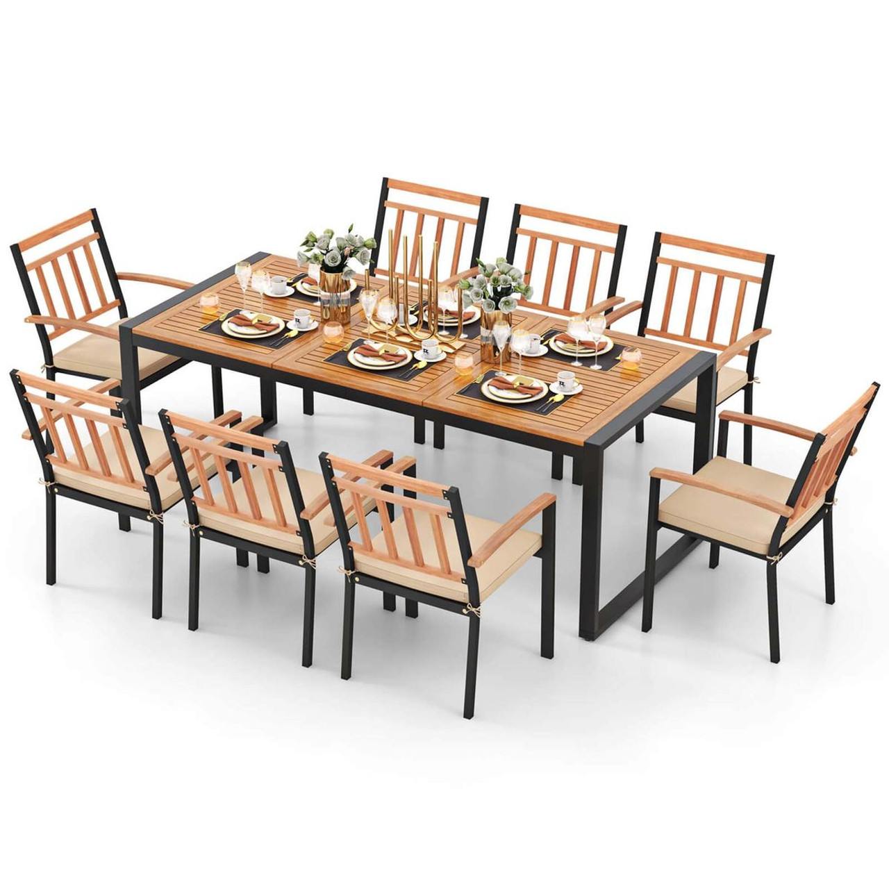 9-Piece Patio Dining Set with Soft Cushions and 1.9-Inch Umbrella Hole product image