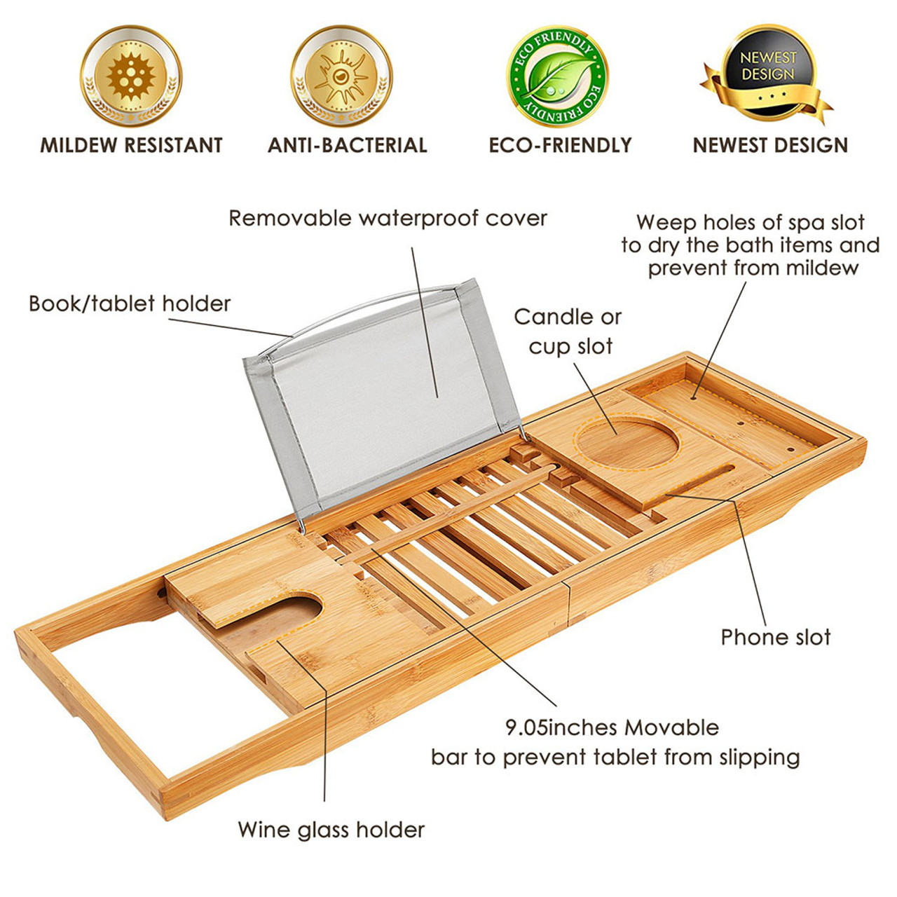 Expandable Bamboo Bathtub Caddy Tray product image