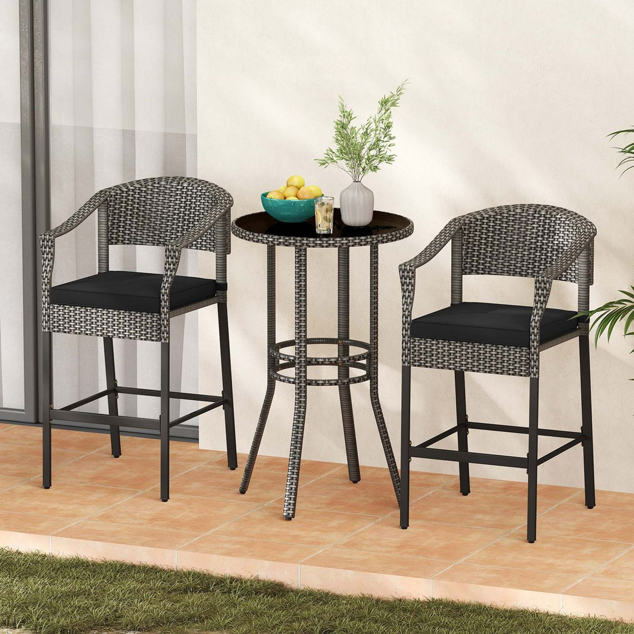 3-Piece Patio Rattan Wicker Bar Set product image