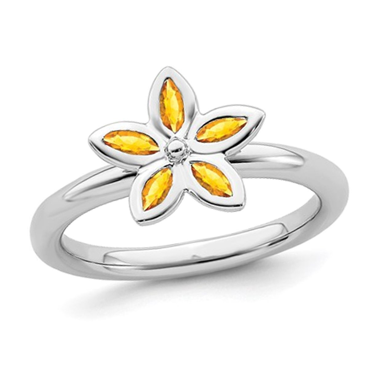 1/3 Carat (ctw) Citrine Flower Ring  in Sterling Silver product image