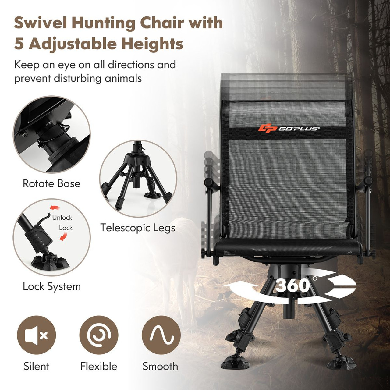  360° Swivel Hunting Chair with Adjustable Legs product image