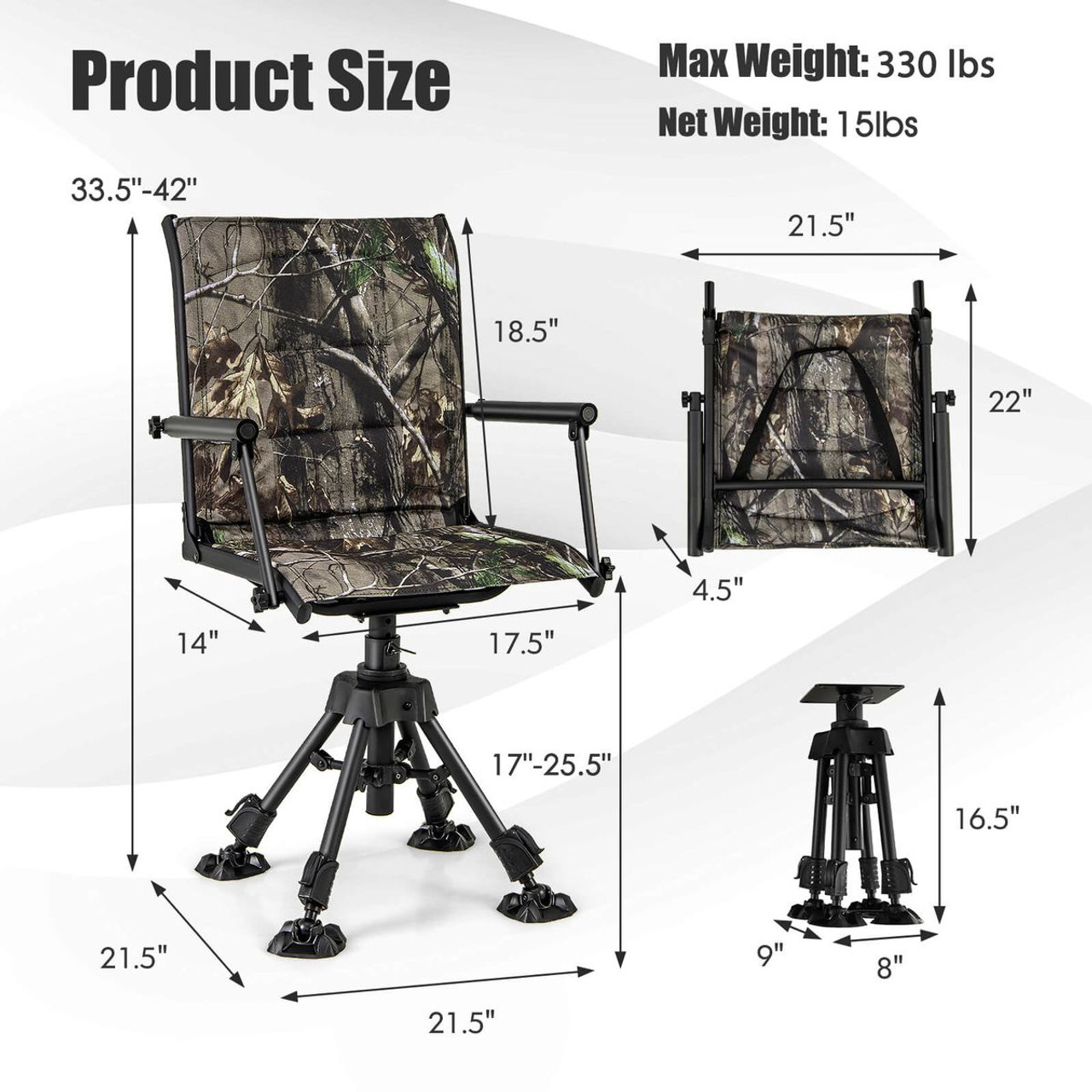  360° Swivel Hunting Chair with Adjustable Legs product image