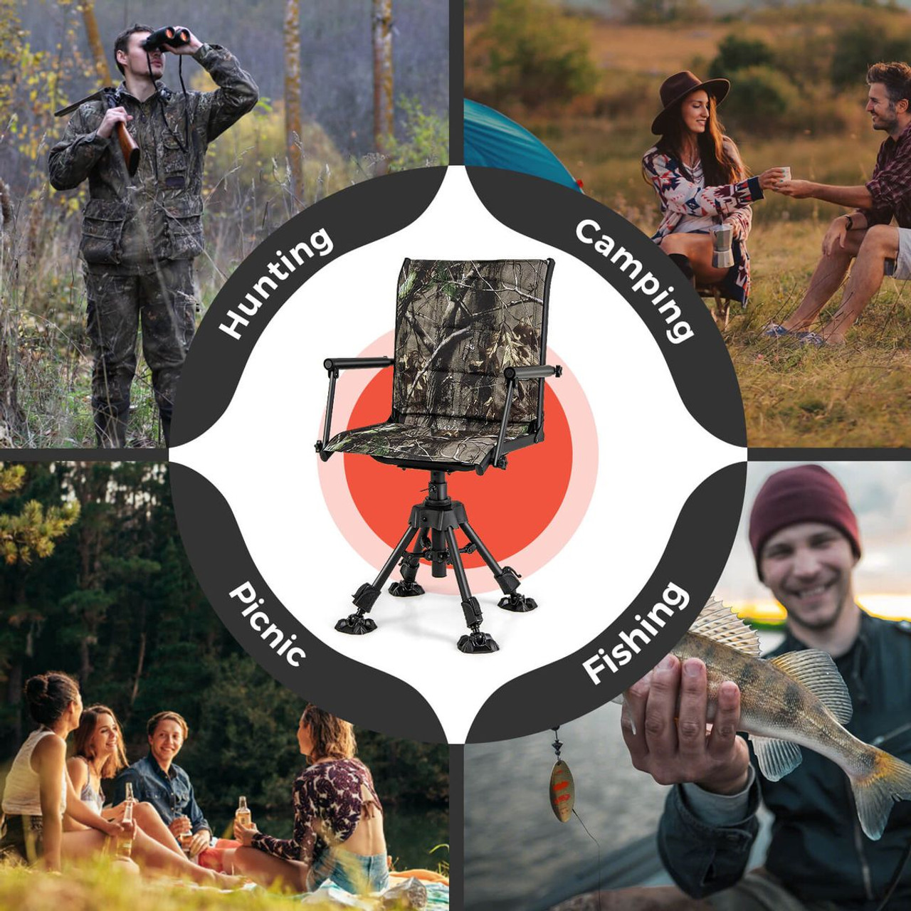  360° Swivel Hunting Chair with Adjustable Legs product image