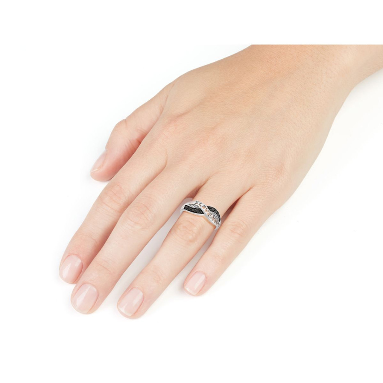 White and Black Diamond I Love You Promise Ring 1/10 Carat in Sterling Silver product image