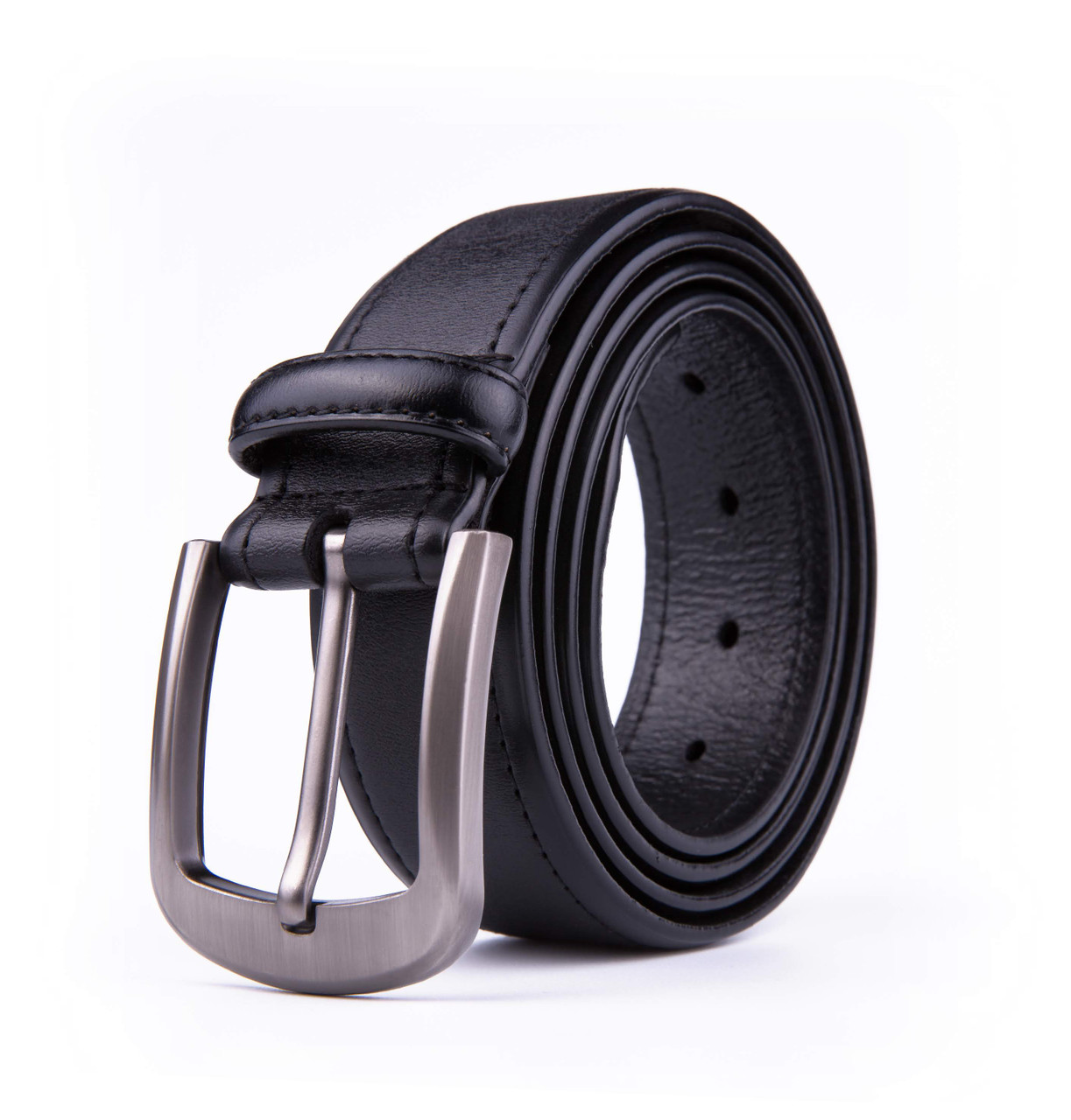 Men's Classic Genuine Leather Belt with Brushed Silver Buckle product image