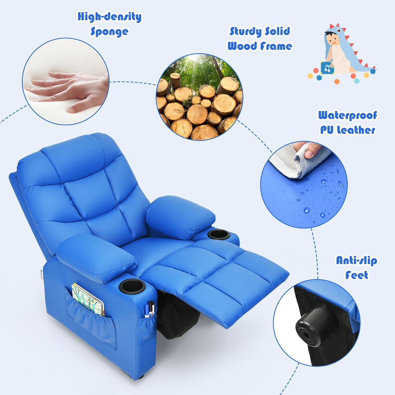 PU Leather Kids Recliner Chair with Cup Holders product image