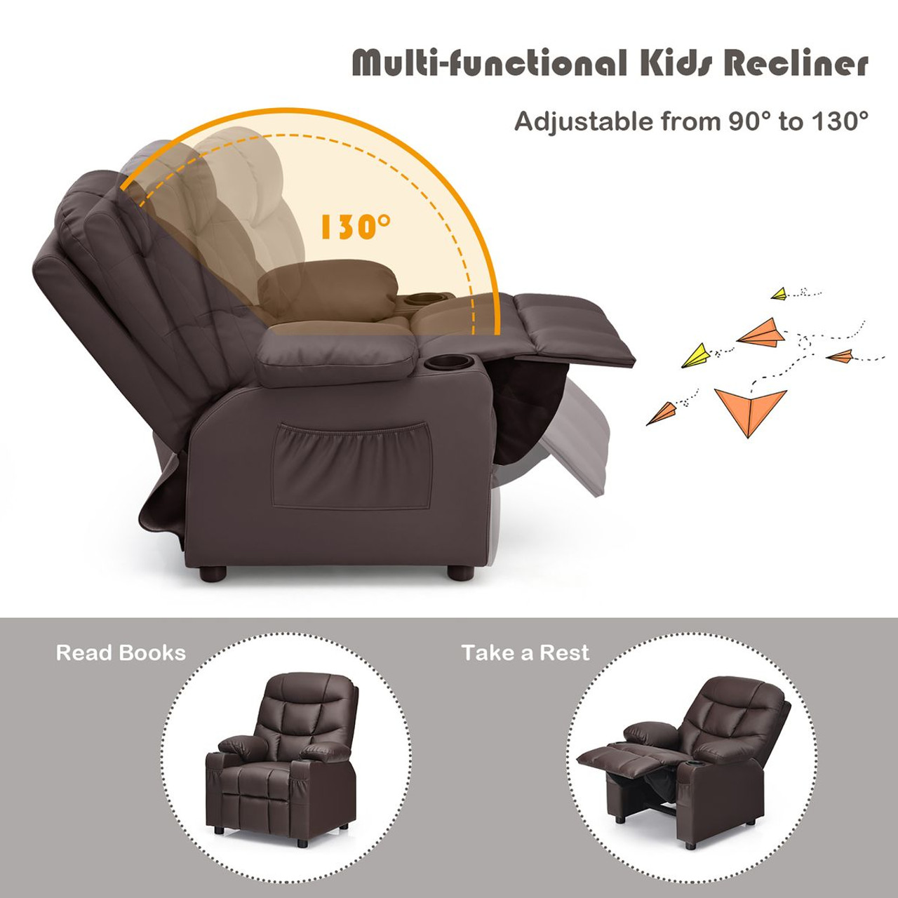 PU Leather Kids Recliner Chair with Cup Holders product image