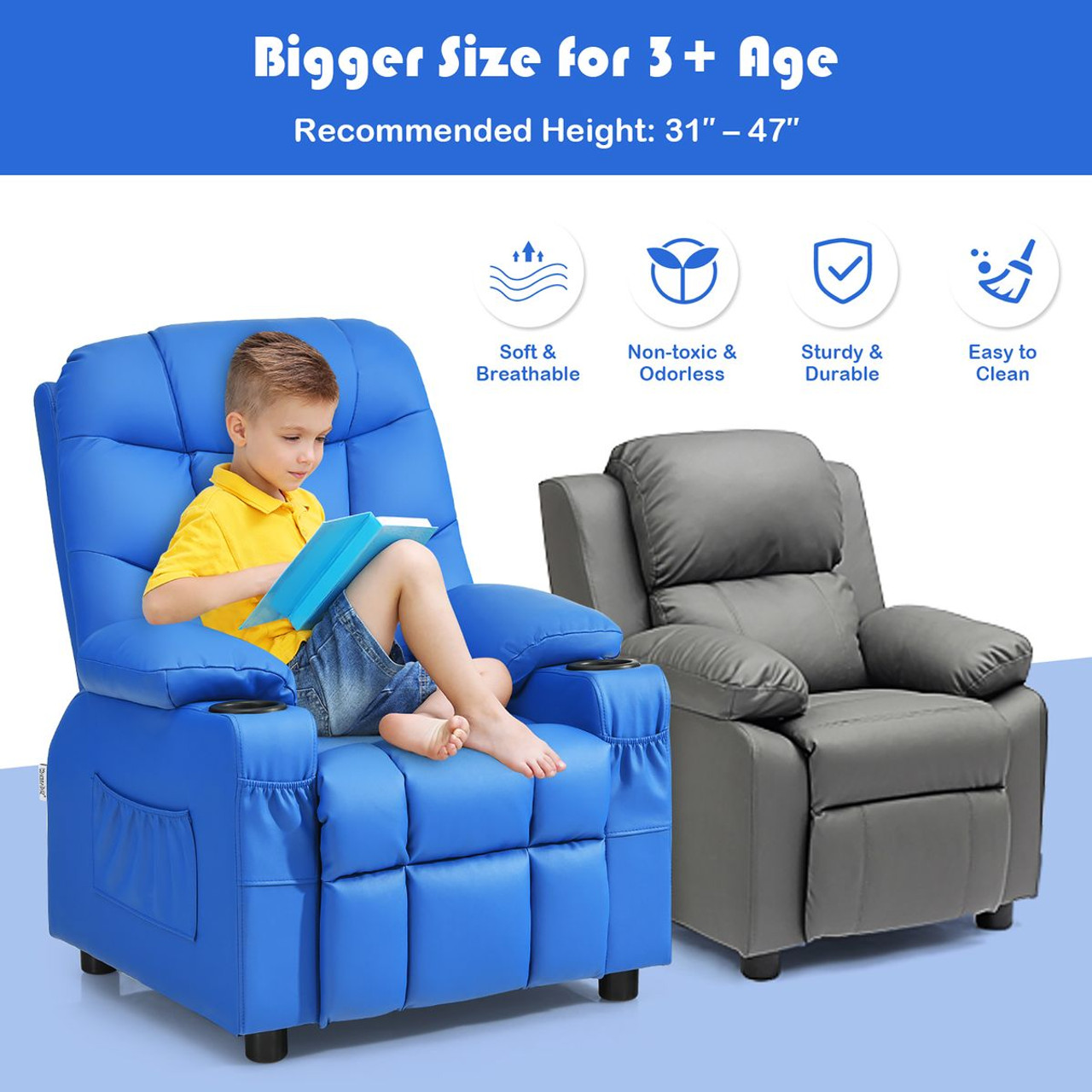 PU Leather Kids Recliner Chair with Cup Holders product image