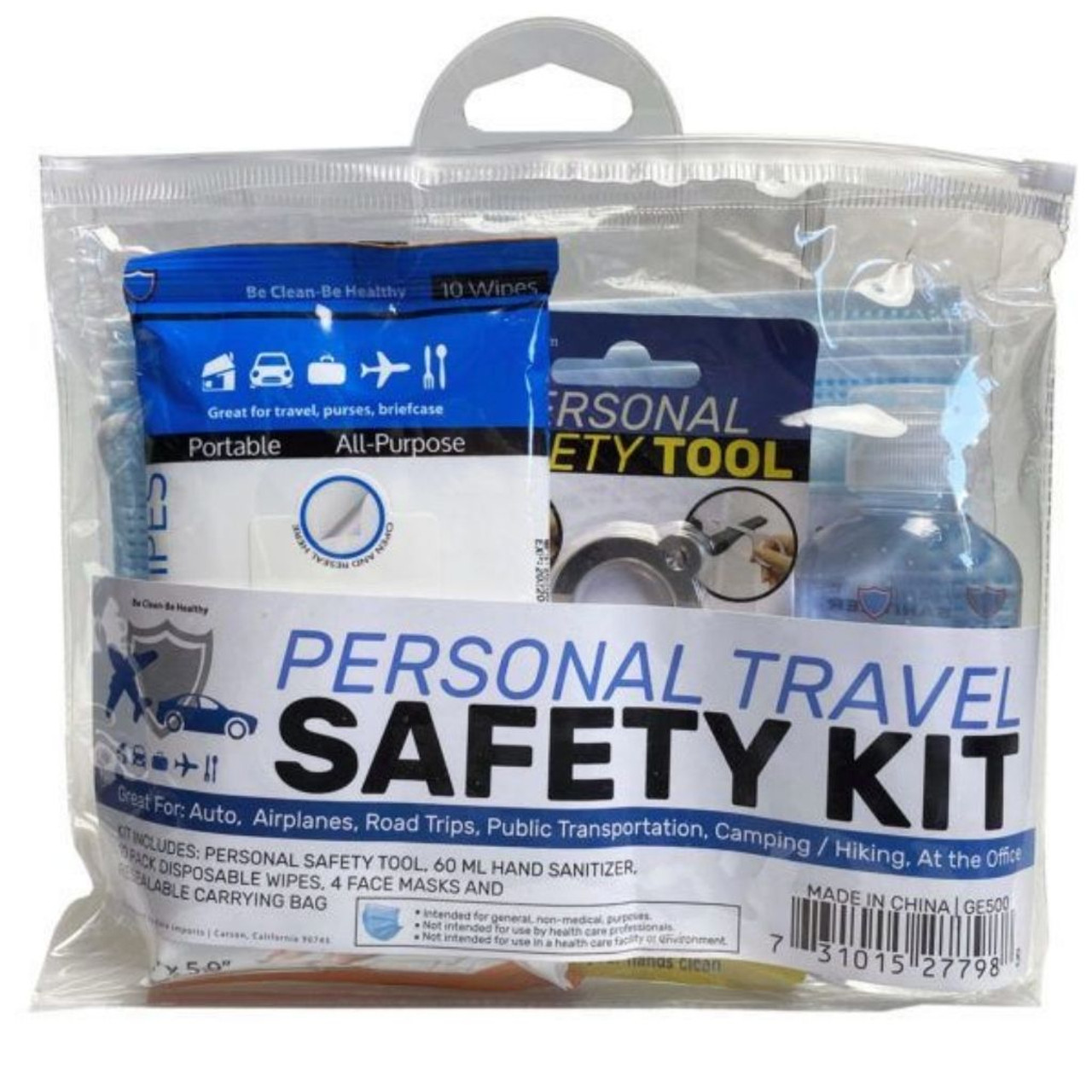 Personal Travel Safety Kit with No-Touch Tool, Sanitizer, Masks & Wipes product image