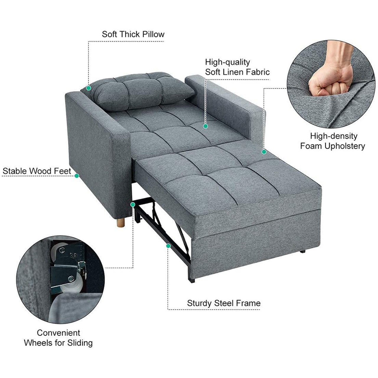 3-in-1 Sofa Bed Chair with Adjustable Backrest product image