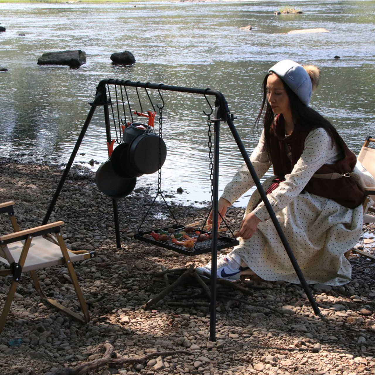 Hanging Campfire Cooking Stand with Hooks product image