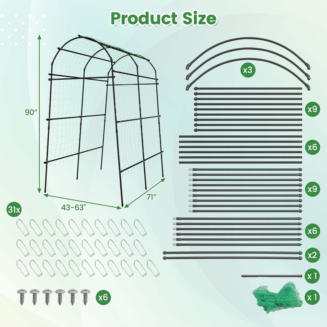 7.5-Foot Garden Arch Trellis with PE Coated Metal Structure product image