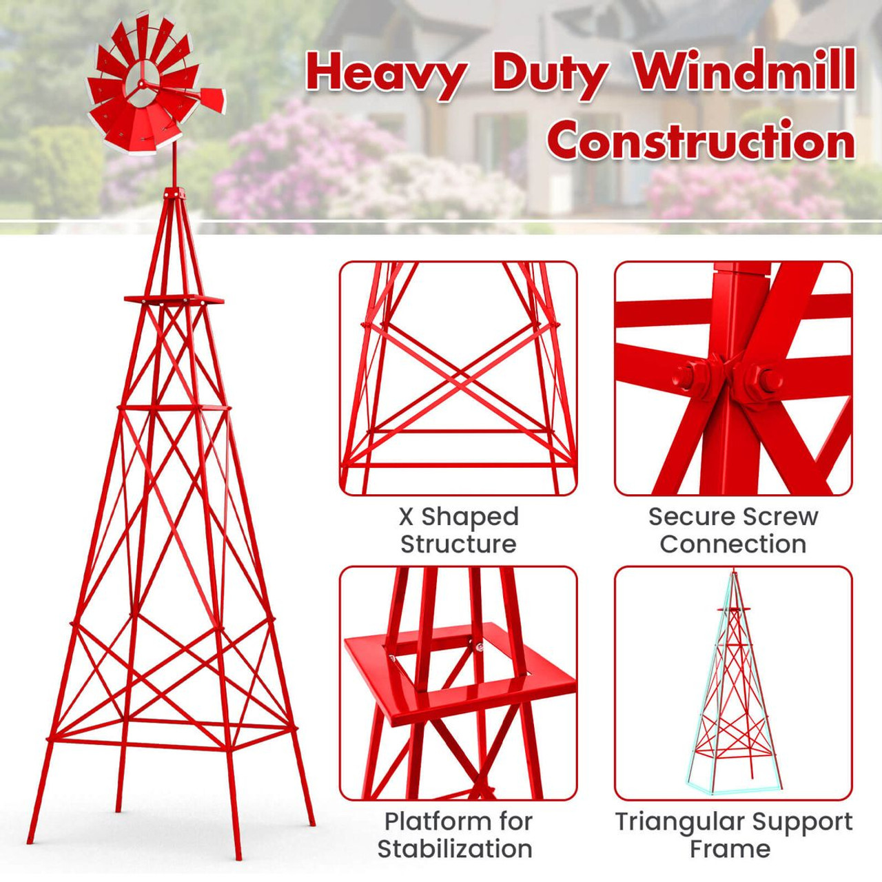 8-Foot Ornamental Windmill Weathervane with 4 Support Legs product image