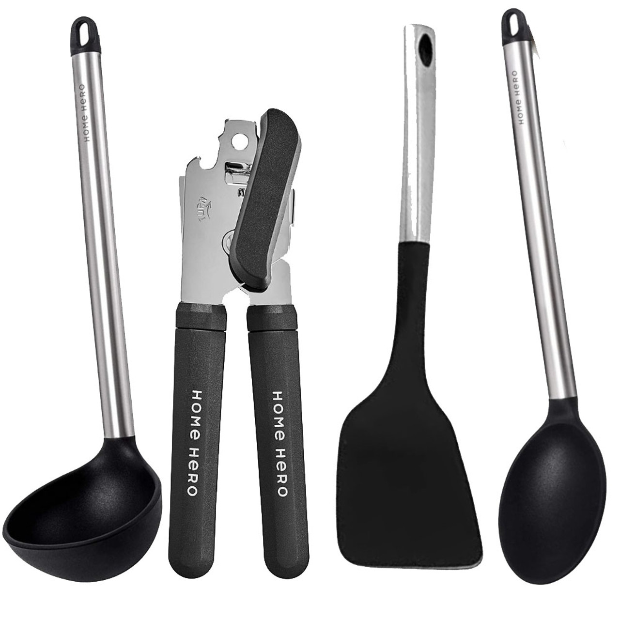 HomeHero® 4-Piece Nonstick Silicone Kitchen Utensils with Stainless Steel Handles product image