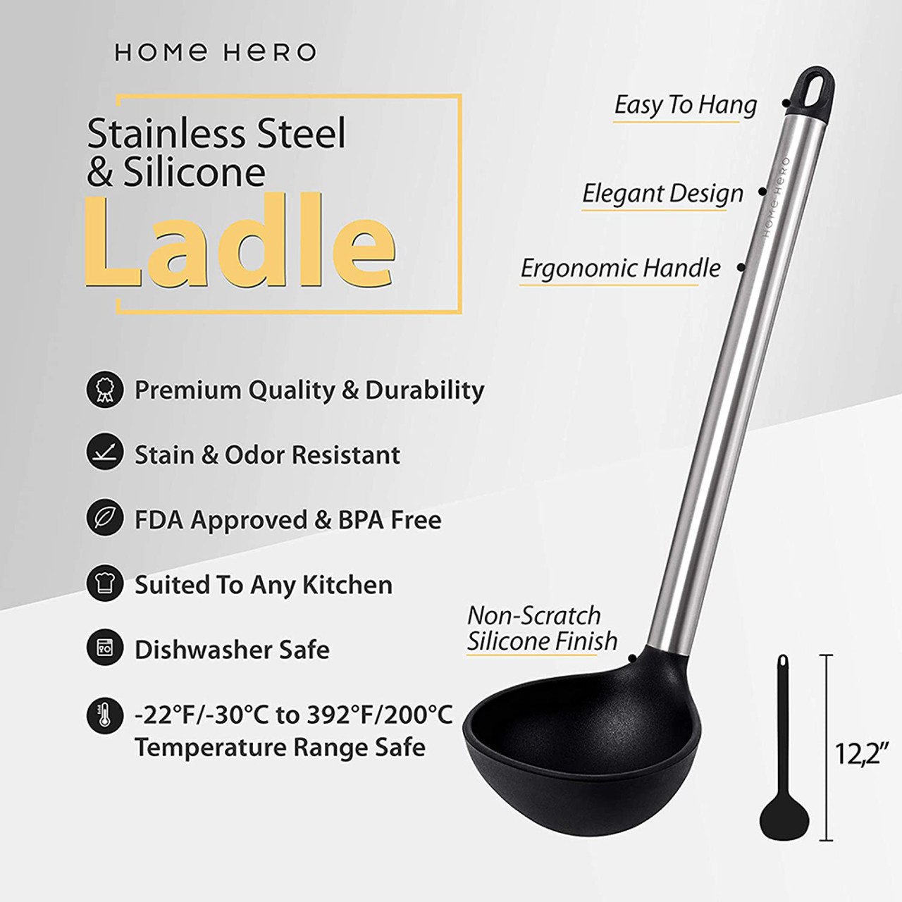 HomeHero® 4-Piece Nonstick Silicone Kitchen Utensils with Stainless Steel Handles product image