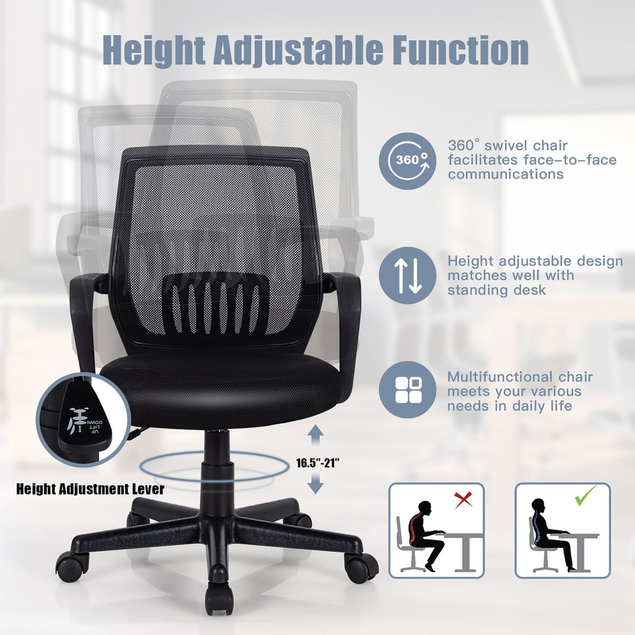 Height Adjustable Mid-Back Mesh Chair  product image