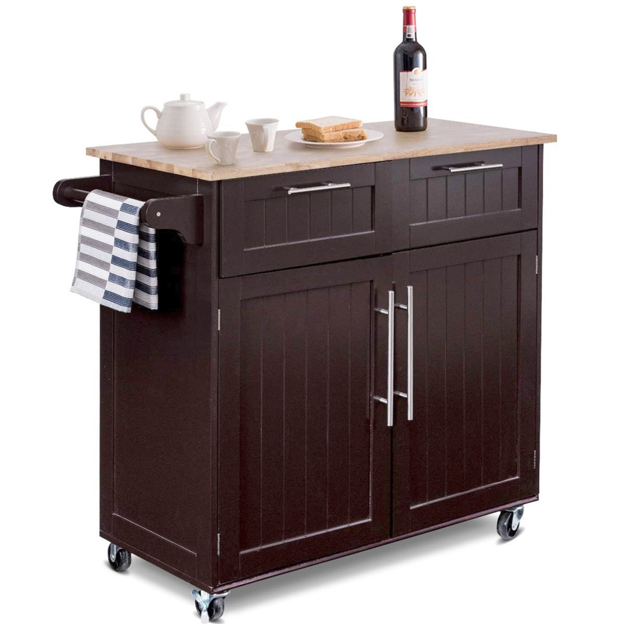 Wood Top Rolling Kitchen Island product image