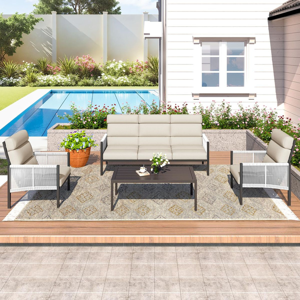 4-Piece Aluminum Patio Furniture Set with Coffee Table product image