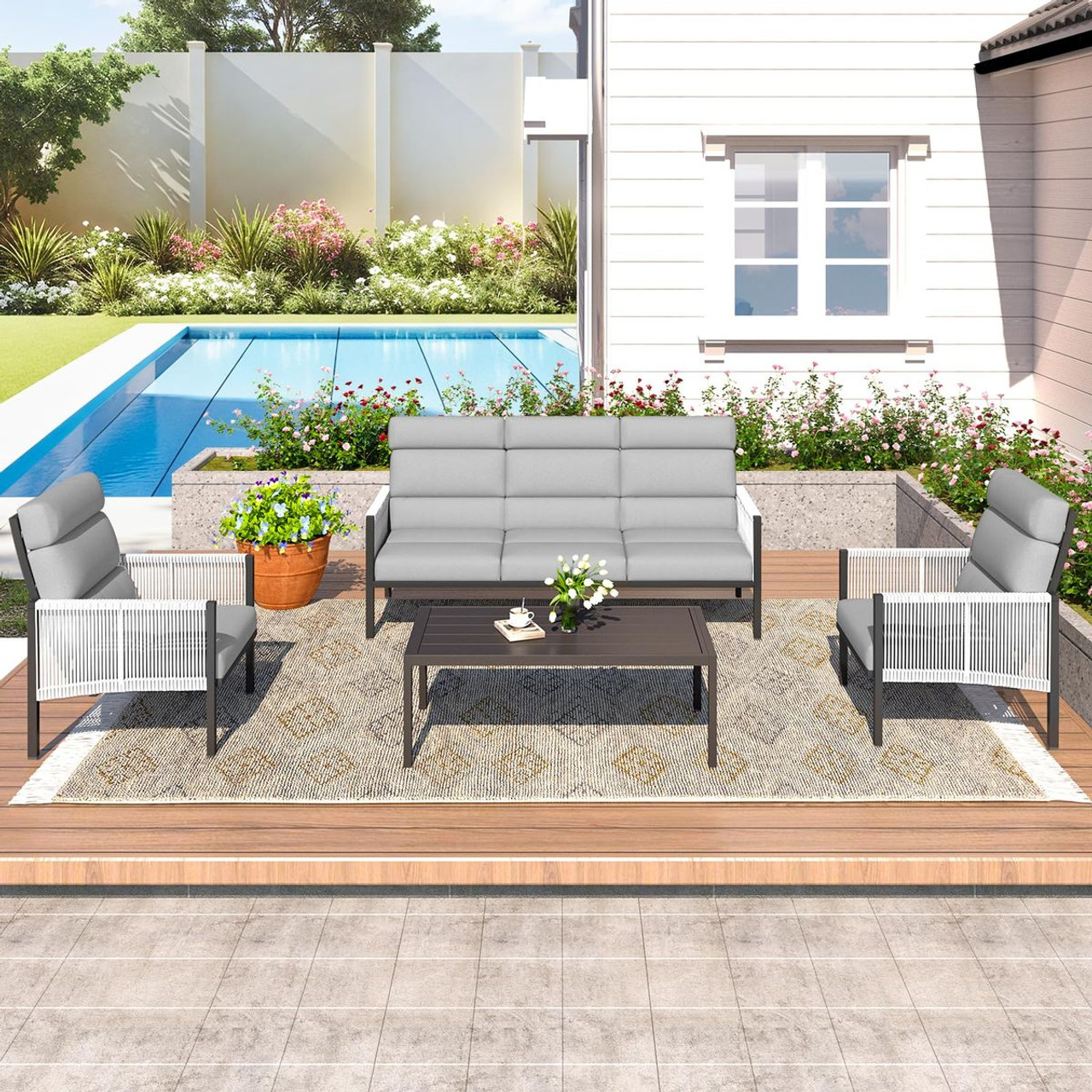4-Piece Aluminum Patio Furniture Set with Coffee Table product image