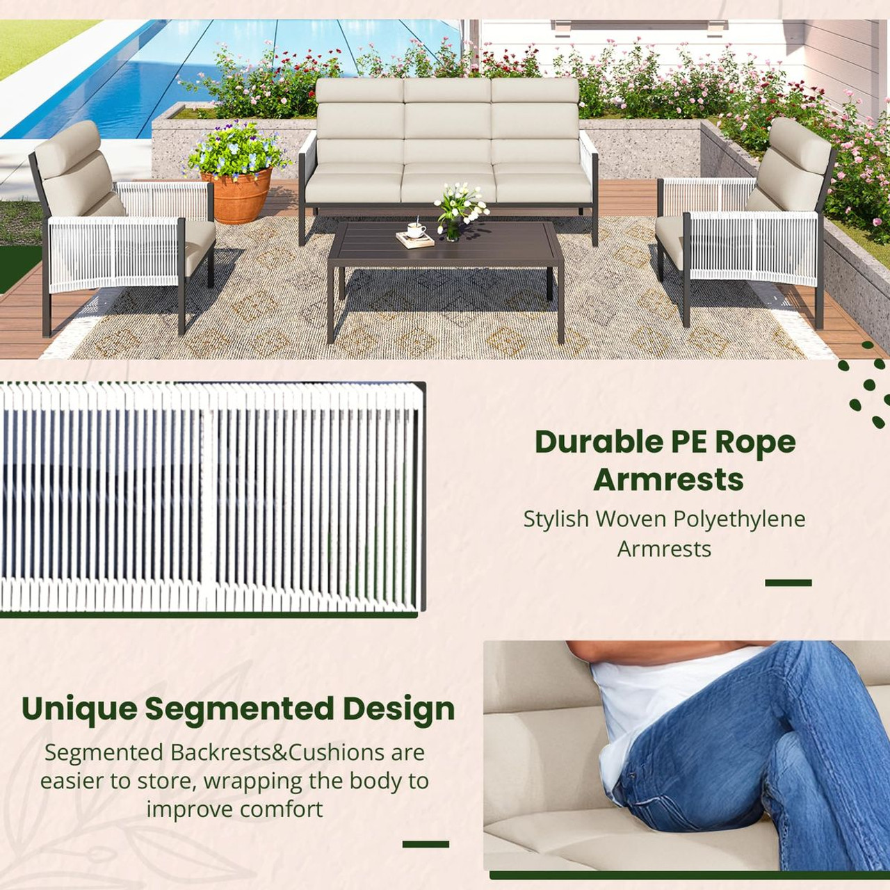 4-Piece Aluminum Patio Furniture Set with Coffee Table product image