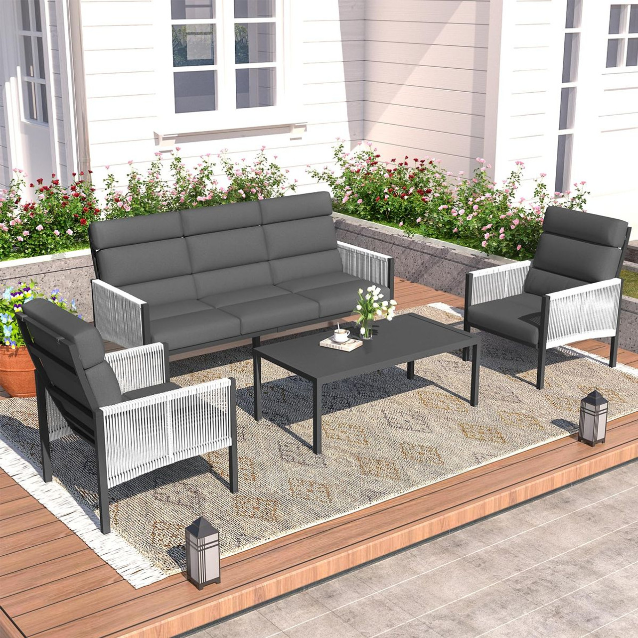 4-Piece Aluminum Patio Furniture Set with Coffee Table product image
