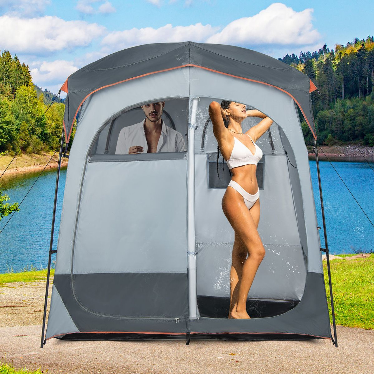 2-Room Privacy Shower Tent with Removable Rain Fly & Inside Pocket product image
